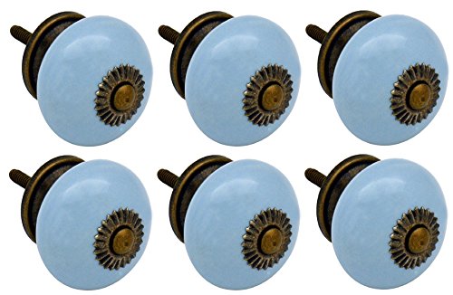 Nicola Spring Ceramic Cupboard Drawer Handle Knobs - Blue - Pack Of 6