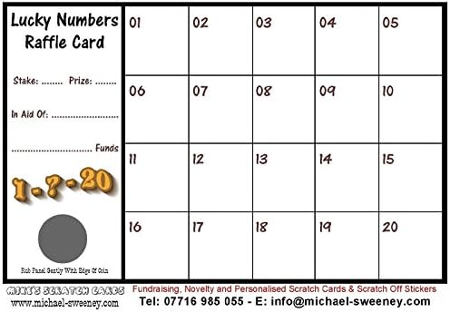 Scratch Labels Uk 50 Lucky Numbers Fundraising Raffle Cards (20 Squares)