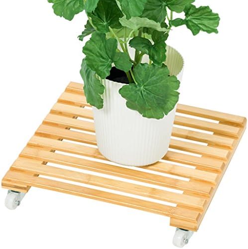 Stands LXF Bamboo Flower Base Wheeled Move Flower Pot Shelf 25x25CM (Size : Single)