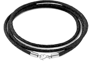 Findout 2mm schwarze Seidenkordelkette für Damen mit Karabinerverschluss aus Edelstahl, weiche, glatte schwarze Kordelkette für Männer, Mädchen, Jungen, leder schnur Seidenkette 14-36 Zoll