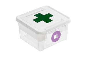 SmartStore boite à pharmacie 8 L, boîte de rangement pour médicaments, boîte pharmacie à utiliser comme kit de secours avec couvercle décoré et clips, en plastique sans BPA, 28 x 28 x 17 cm