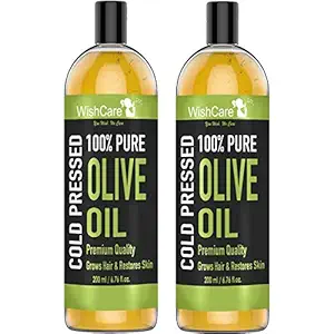 WishCare 100% Pure Premium Cold Pressed Olive Oil - For Hair & Skin - Combo Pack of 2 (200 Ml each)