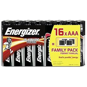 Energizer Piles Alcalines LR03/AAA 1,5V Power, Les 16 Piles Noir