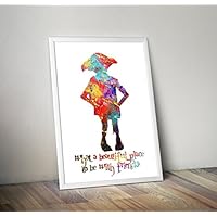 Harry Potter inspiriert Aquarell Poster - Dobby - Hogwarts - Zitat - Alternative TV / Movie Prints in verschiedenen Größen (Rahmen nicht im Lieferumfang enthalten)