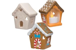 Baker Ross AR693 Gingerbread House Ceramic Tealight Holder Kits, for Kids Christmas Crafts and Gifts (Box of 3), Assorted
