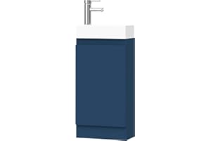 BELOFAY Vanity Unit With Basin | 400mm Bathroom Vanity Units With Basin | Floor Standing Slim Design | Waterproof | 1 Tap Hole Ceramic Bathroom Sink | Including Waste (Denvor Blue)