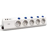 5'li Akım Korumalı &Ccedil;oklu Priz, 3680W 16A, 5 Bağımsız Anahtarlı, 2 USB-A + 2 USB-C, PD 20W Hızlı Şarj, 1050J Koruma, 2 Metre K