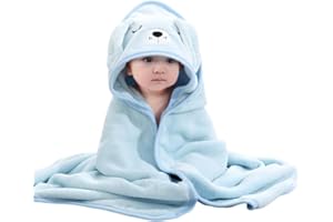 HAGOT Hooded Towel for Babies, 80 x 80 cm, Baby Bath Towel, Baby Bath Towel Made of Coral Fleece, Babies Newborns, Blue