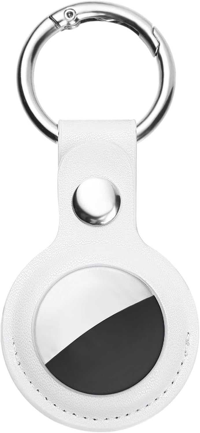 Ainiv Protective Case for Apple Airtags, 1 Pack White PU Leather Keyring Case, Tracker Cover for AirTags, Pet Dog Cat Collar Locator Tracker Cover, Key Finder Case for AirTag