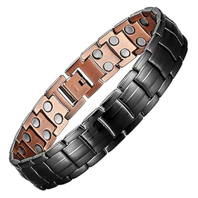 Magenergy Mens Copper Magnetic Bracelets, 99.9% Pure Copper Bracelet With Double Row Magnets, Adjustable Wristband Brazaletes For Men