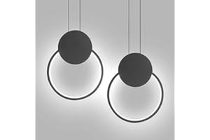 LIGKIN Set di 2 Lampadari a Sospensione LED Moderno 11W Rotondi, Creativa Plafoniera in Alluminio LED lampada da soffitto per Cucina Soggiorno Camera da letto, Nero