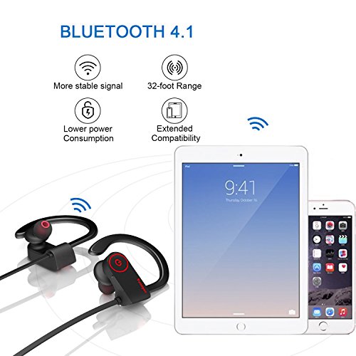 Cuffie Bluetooth V4.1 Arbily Wireless Bluetooth Auricolare In-Ear Stereo Sports Noise Cancelling Cuffie Sportive headphone per Running/ Impermeabile/ Esercizio / sweatproof headset con Microfono per iOS, Android, iPad, Smartphone
