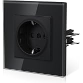 BSEED Wall Plug with Glass, Standard Recessed Sockets, Hook Installation, Screwless Connection, Child Safety, E-Series, 1 Soc