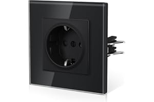 BSEED Enchufe Pared con Cristal,Enchufes Empotrable Estándar,Instalación Con Garfio,Conexión sin Destornillador,Seguridad infantil,E-Serie,1 Enchufe,86mm Negro