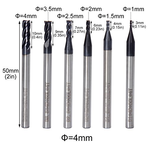 Latinaric 6 pcs 1mm 1.5mm 2mm 2.5mm 3.5mm 4mm Fräser Bits Werkzeuge 4 Flöte End Mill Fräser - 2