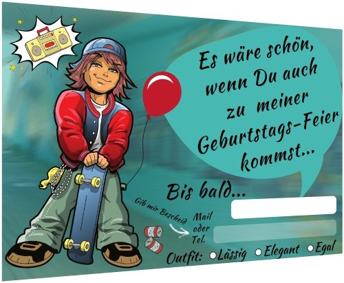 Einladungskarten Kindergeburtstag Jungen – Coole Einladung zum Geburtstag für Jungs – Boys Party – Geburtstagseinladungen Kinder – Geburtstagskarte Junge – Jahre und Text ausfüllbar – 15-er Karten-Set - 6