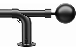 Vuynuxs Adjustable Blackout Curtain Pole - Curved Design 76-280cm (30-110"), 22/25mm Heavy Duty Metal with 60mm Ball Finials for Eyelet Curtains ，Black