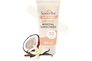 ‎SUNTRIBE Suntribe Mineralische Baby & Kinder Bio-Sonnencreme LSF 30/100 ml, Parfümfrei - 100% Natürlich & Riffsicher, Nanofreies Zinkoxid, Wasserfest - "Beste Mineralische Sonnencreme" (The Independent)