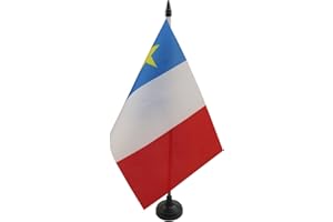 AZ FLAG - Drapeau De Table Acadie 21x14 cm - Petit Drapeau Acadien De Bureau 100% Polyester Avec Hampe De 25cm Et Socle En Plastique Noir