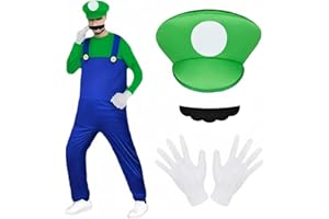 BSBUY Disfraz Mario Bros, 4pcs Set de Accesorios Mario y Luigi Classic con Guantes, Bigote y Gorra Roja, para Halloween, Carnaval y Navidad, Cosplay de Hombre, Mujer, Adulto, Niños