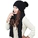 Produktbild Damen Knit Woolen Skifahren Frauen Gehäkelte Beanie Strickmütze warme Mütze Slouchy Wollmütze Slouchy Ski Caps Hut Knit Hood Schal Caps Hüte Anzug (Schwarz)