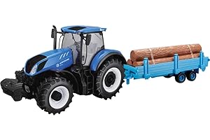 Tobar B18-44068 - Trattore New Holland T7HD con rimorchio per Legna, Scala 1:32, Colore: Blu
