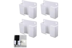 CAIHINIER 4 Stück Wandhalterung Handyhalter,Selbstklebende Handy Wandhalterung,ABS Universal Handyhalterung Wand,Fernbedienung Aufbewahrung mit Empfangsloch für Datenkabel,Telefonhalterungen für Duschbettwand