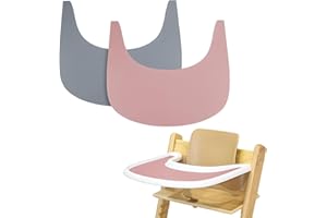 LLHQAMT Tovaglietta per seggiolone, 2 pezzi, in silicone resistente, per seggiolone Tripp Trapp, accessori per seggioloni, adatta per vassoio seggiolone per Tripp Trapp (grigio/rosa)