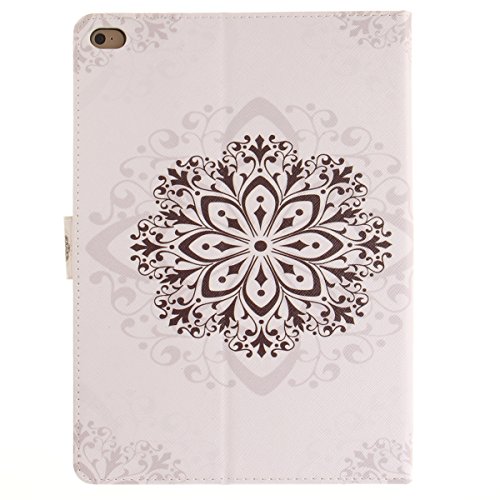 iPad Air 2 Hülle Case,iPad Air 2/ iPad 6 Ledertasche,Ukayfe Muster Schutzhülle Leder Tasche für iPad Air 2,Malerei Mandalas Blumen Malen Slim Fit Folio PU leder Flip Cover im Bookstyle Kunstleder Schutzhülle Cover Tasche mit Ständer für iPad Air 2 (iPad 6th Generation) mit 1 x Schwarze Eingabestift (Mandala) - 2