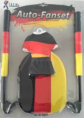 Auto-Fan-Set mit Fahnen in Schwarz-Rot-Gold – Spiegelflaggen, Fensterflaggen und Mini-Trikot zur EM 2016