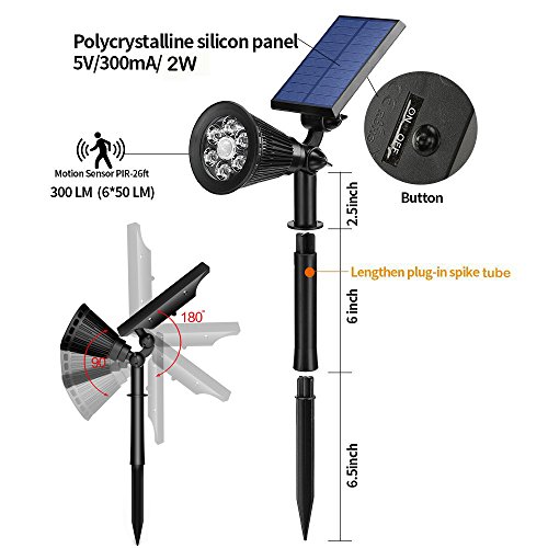 Vorally LED Solarleuchte mit Bewegungsmelder, 6leds Solar Spotlight Wasserdicht solar Gartenleuchten, Solar Außenleuchte, solarleuchten für Garten, Garten Deko, Garage usw. (Weiß) - 2