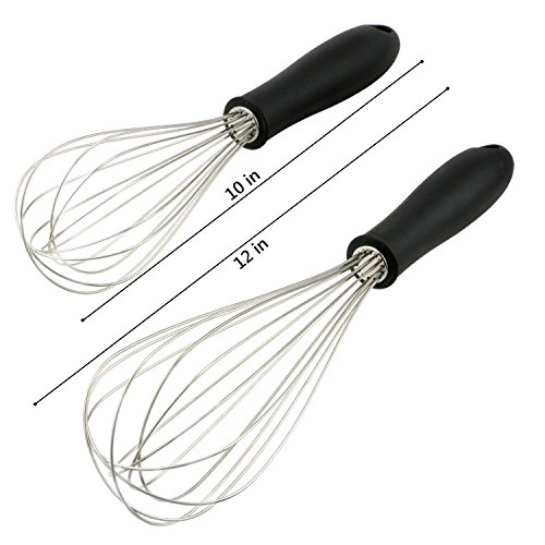 Bystep Küchen Schneebesen,Edelstahl Rührbesen,Ballonschneebesen,Schwerlast Draht Schneebesen mit Silikon Griff Küche Draht Ballon Schneebesen Eierschäumer Schlägerblender Küchenutensilien zum Mischen von Rühren Set von 2 10inch & 12inch - 3