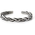 MauSong Vintage Open Bracelet For Men,925 Sterling Silver Bangle For Men,Thai Handmade Retro Twisted Braided Open Cuff Bracelet-Silver 925