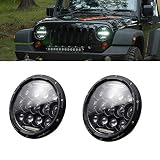 Especificaciones: Tipo:Faros delanteros Jeep Wrangler, Faros delanteros LED redondos de 7", Faros delanteros Jeep Wrangler Halo Proyector Tamaño de las luces LED Wrangler: 17,8 cm de diámetro. Material: carcasa de aluminio fundido. Voltaje: 9-30 V. Potencia LED: 150 W, cada luz 75 W. Color de la carcasa: negro. Vida útil: 50000 horas. Temperatura de funcionamiento: -40 ~ 85 °C. El paquete incluye: 2 piezas para faros delanteros Jeep Wrangler + 2 convertidores H4-H13. Características: 1.