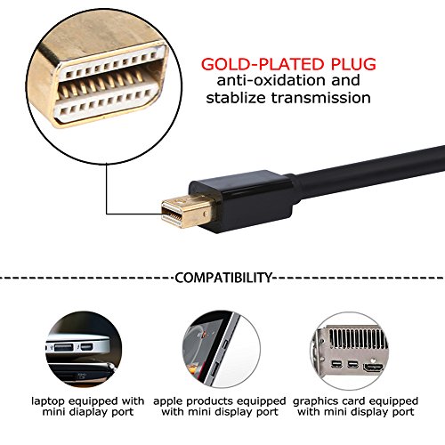DisplayPort Kabel, VANDESAIL® Mini DisplayPort auf Mini Display Kabel mit 24K vergoldete Kontakte für PC & Apple / Mac, MacBook Pro, MacBook Air (10ft/3m, Mini dp to Mini dp) - 3