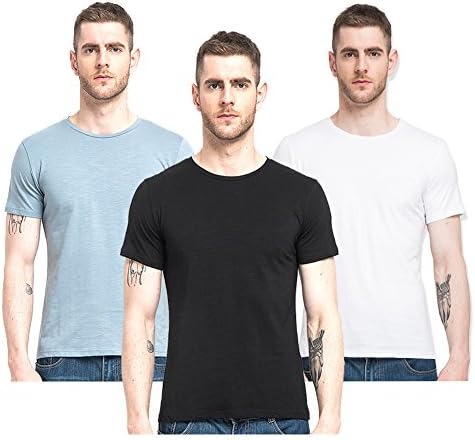 Leoniner Men's Cotton Blank Basic Stretch Crew Neck T-Shirt 3 Colors Pack