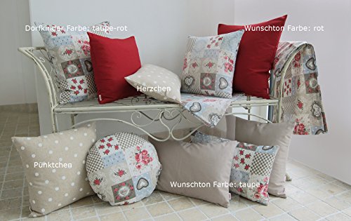 beties Dorfkinder Mitteldecke ca. 80×80 cm in großer Sortiment-und Größenauswahl – Shabby Chic für den perfekten Landhaus Style Farbe (taupe-rot) - 3