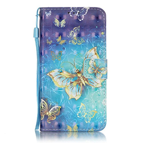 Galaxy J3 (2016) Hülle,Galaxy J3 (2016) Ledertasche Brieftasche im BookStyle,SainCat PU Leder Wallet Case Folio Schutzhülle [Golden Butterfly Muster] Hülle Lederhülle Bumper Handytasche Skin Schale Soft Backcover Handy Tasche Flip Cover Buchstil Klapptasche in Lederoptik mit Standfunktion Karteneinschub und Magnetverschluß Etui Flip Case für Samsung Galaxy J3 (2016) - 2