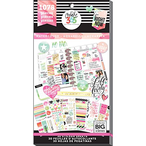 Me and My Big Ideas Super Pack de Pegatinas Watercolor Happy Planner
