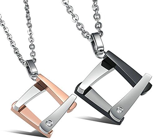 Atongham His &amp; Hers Matching Necklaces Set Titanium Stainless Steel Square Love Couple Pendant Necklace in a Gift Box