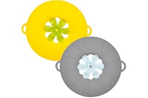 MONIVI Silicone Spill-Proof Pot Lid - Rotatable Flower Shape Spill Stopper Lid Cover, Boil Over Safeguard Lid, 23/26/29cm Multifunctional Kitchen Tool (23cm, Yellow)