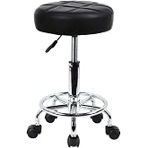 KKTONER Stool with Wheels Swivel Adjustable Height 49-64 cm Black | Beautician stool, hairdressing stool, make-up stool, faux