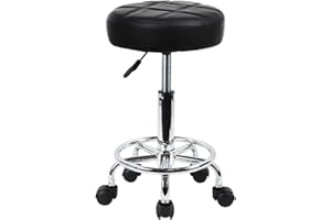 KKTONER Rollhocker Arbeitshocker Barhocker höhenverstellbar 49-64cm drehbar aus Kunstleder Schwarz