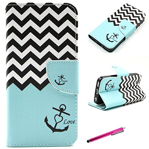 iPhone 5S Case, JCmax Flip Book Style Flip Slim PU Leather Wallet Case Cover [Kickstand] and Built in Card Slots for Apple iPhone 5 5S 5G [Anchor Pattern Design]