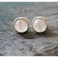 Ohrstecker Edelstein Rosenquarz - versilbert