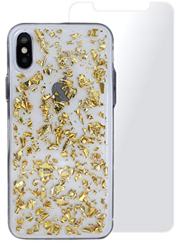 Preisvergleich Produktbild Ramad Glitzer Klar iPhone X XS Hülle + Panzerglas Displayschutzfolie, Gold