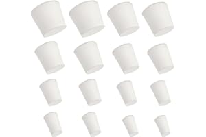Mebamce 16pcs Solid Rubber Stoppers, Laboratory Rubber Plug, Tapered Hole Bung for Pipe Tank Bottle Sealing, 8 Different Sizes (White)