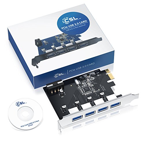 CSL – 4-Port USB 3.0 (Super Speed) Karte PCIe Express Controllerkarte | Schnittstellenkarte USB 3.0 | Neues Modell / Neue Treiber | USB Hub intern - 4