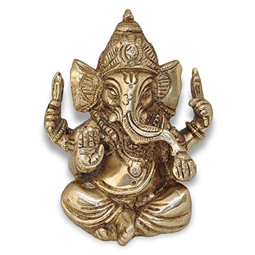 Ganesh, Ganpati, latón Estatua India mano Craf Ted Religioso Escultura de Ganesha, aspecto envejecido latón macizo Escultura Artefactos, vino de lectura decorativa, Valioso Colección, latón acabado, mano religioso regalo,, 2.5" Der Ganesha