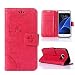 Produktbild NewTH Galaxy S6 Edge Hüllen Solide Schwarz Drucken(Schmetterling Weinstock)PU Ledercase Tasche Hüllen Schutzhülle Muster Design Etui Brieftasche Ledertasche mit Handschlaufe Neu Zubehör im Bookstyle Cover (Rote)